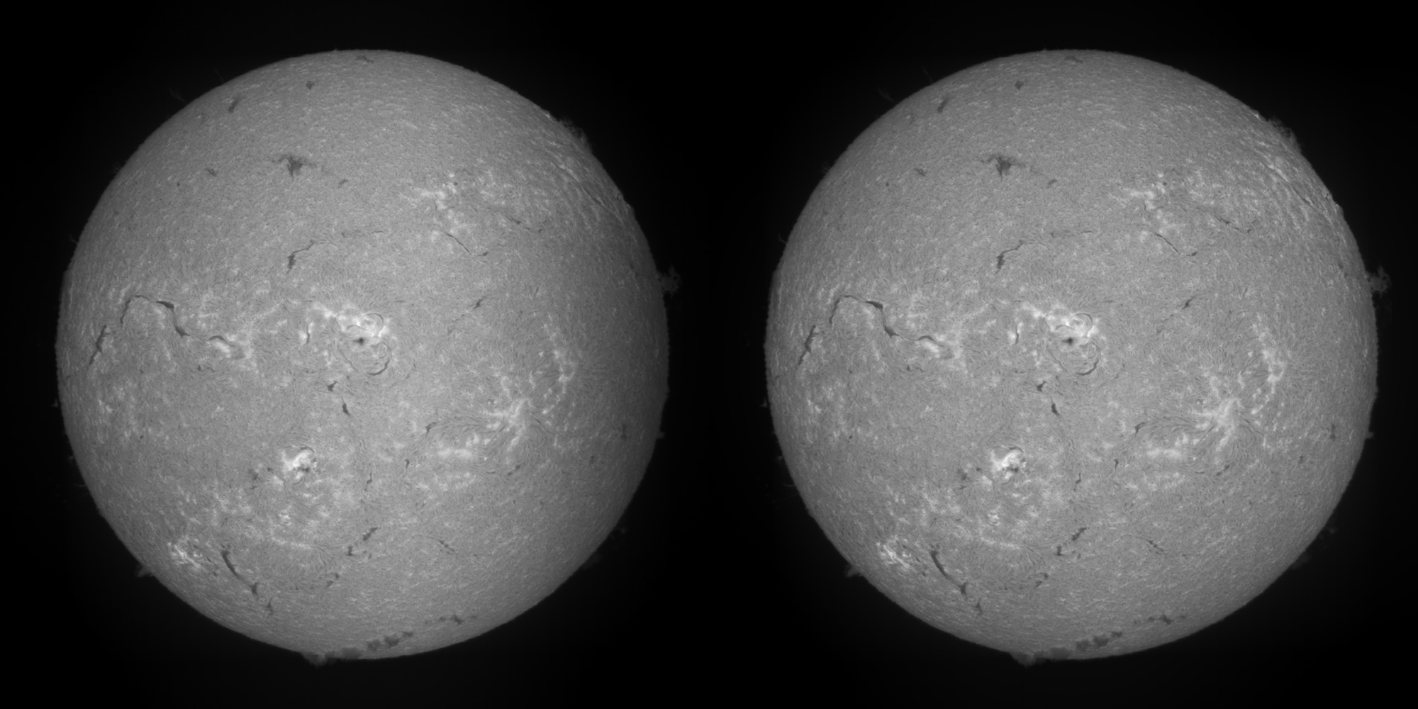 Example of very strong vignetting. Left: uncorrected -- data almost unusable. Right: with de-vignette -- image passable.